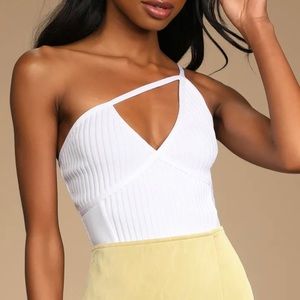 Lulus Flirtatious Ways White Asymmetrical One-Shoulder Bodysuit
